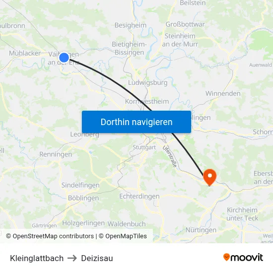 Kleinglattbach to Deizisau map