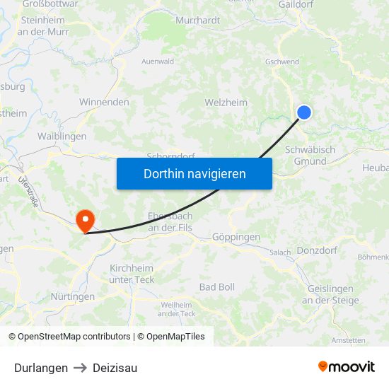 Durlangen to Deizisau map