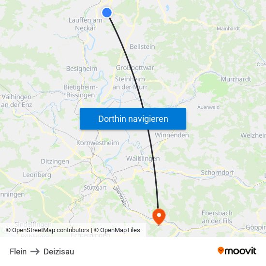 Flein to Deizisau map