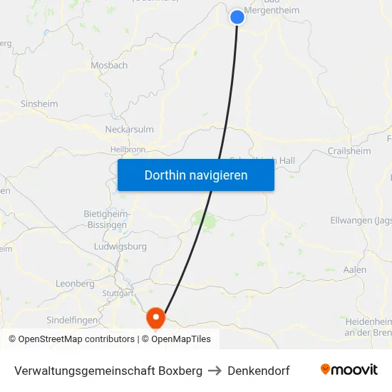 Verwaltungsgemeinschaft Boxberg to Denkendorf map