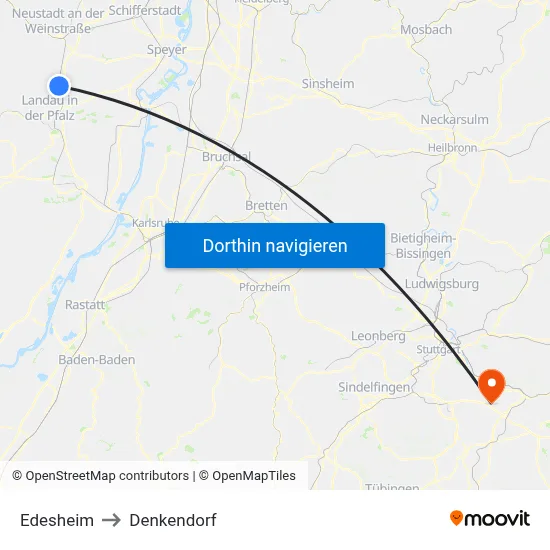 Edesheim to Denkendorf map