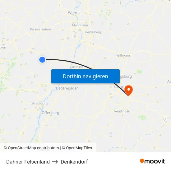 Dahner Felsenland to Denkendorf map