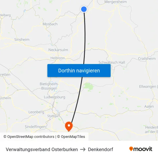 Verwaltungsverband Osterburken to Denkendorf map