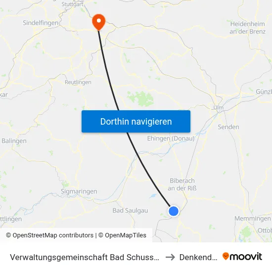 Verwaltungsgemeinschaft Bad Schussenried to Denkendorf map