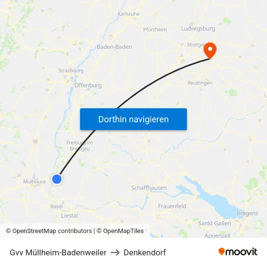 Gvv Müllheim-Badenweiler to Denkendorf map