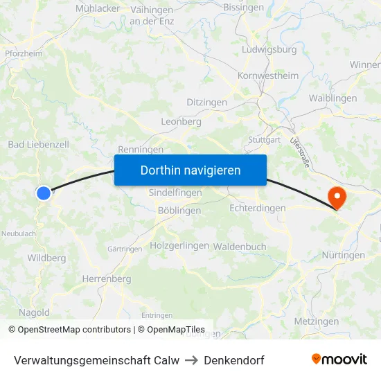 Verwaltungsgemeinschaft Calw to Denkendorf map