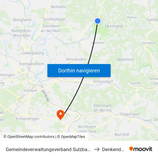 Gemeindeverwaltungsverband Sulzbach to Denkendorf map