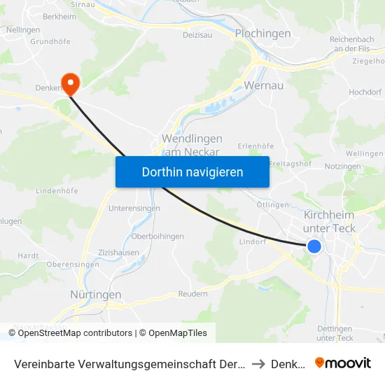Vereinbarte Verwaltungsgemeinschaft Der Stadt Kirchheim Unter Teck to Denkendorf map