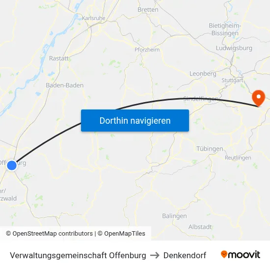 Verwaltungsgemeinschaft Offenburg to Denkendorf map