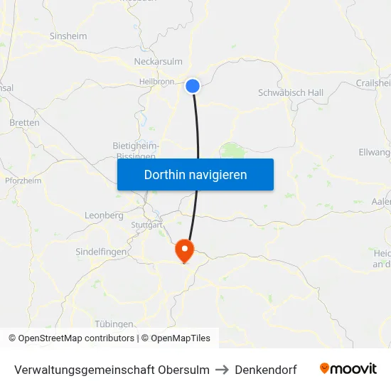 Verwaltungsgemeinschaft Obersulm to Denkendorf map