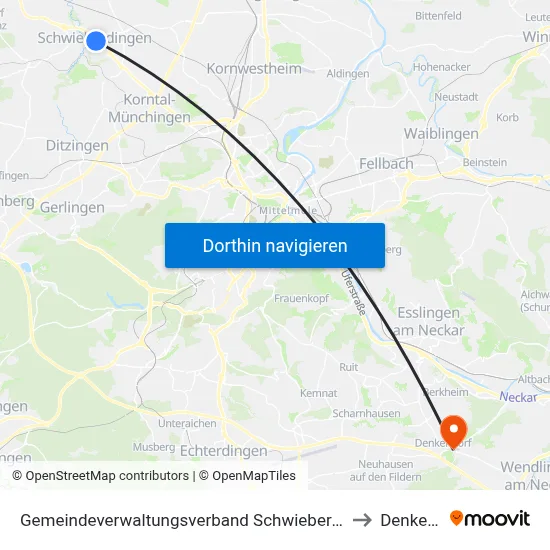 Gemeindeverwaltungsverband Schwieberdingen-Hemmingen to Denkendorf map