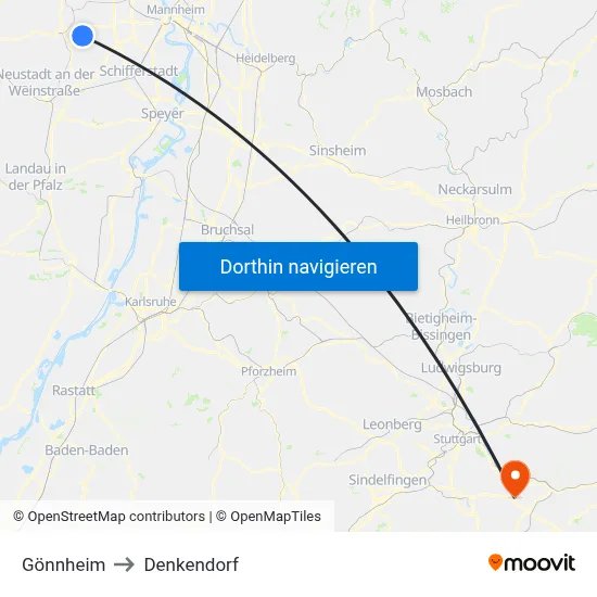 Gönnheim to Denkendorf map