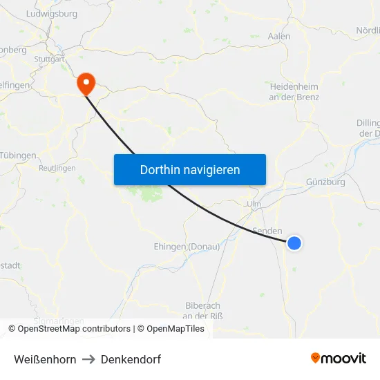 Weißenhorn to Denkendorf map