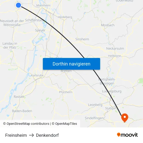 Freinsheim to Denkendorf map