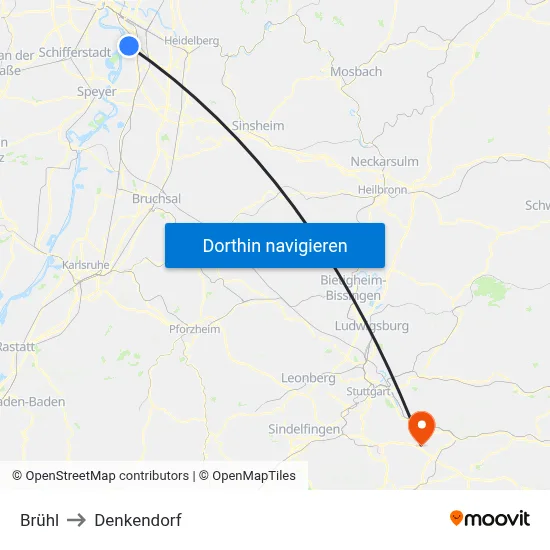 Brühl to Denkendorf map