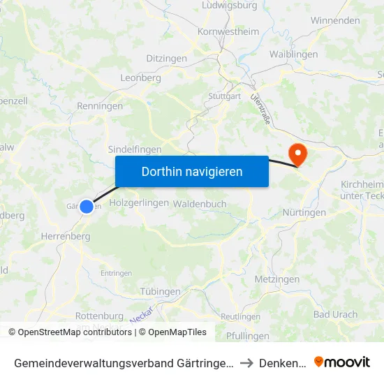 Gemeindeverwaltungsverband Gärtringen/Ehningen to Denkendorf map
