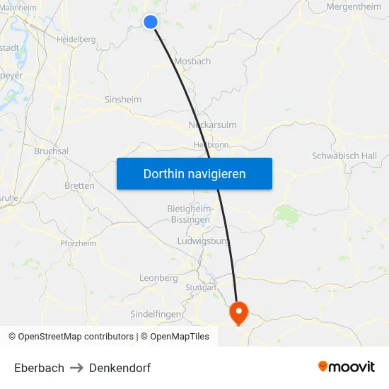 Eberbach to Denkendorf map