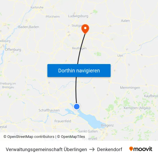 Verwaltungsgemeinschaft Überlingen to Denkendorf map
