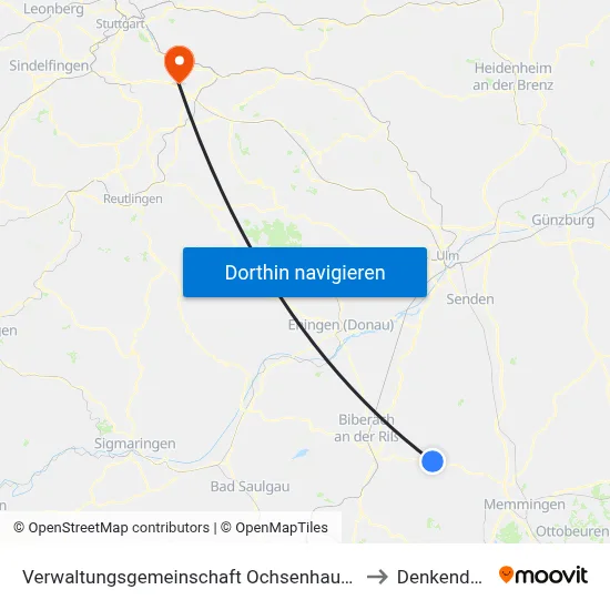 Verwaltungsgemeinschaft Ochsenhausen to Denkendorf map