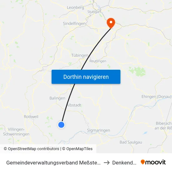 Gemeindeverwaltungsverband Meßstetten to Denkendorf map