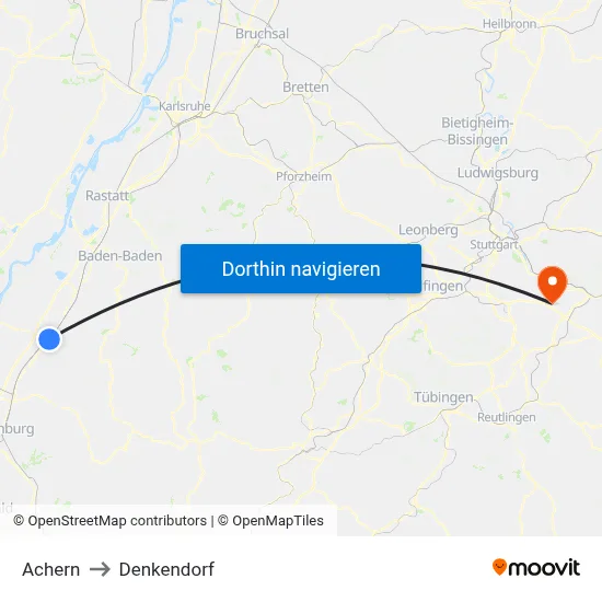 Achern to Denkendorf map