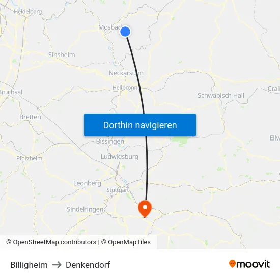 Billigheim to Denkendorf map