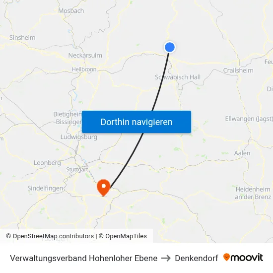 Verwaltungsverband Hohenloher Ebene to Denkendorf map
