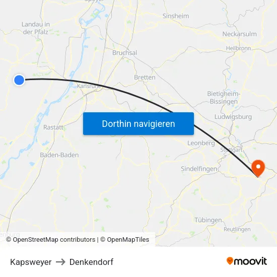 Kapsweyer to Denkendorf map