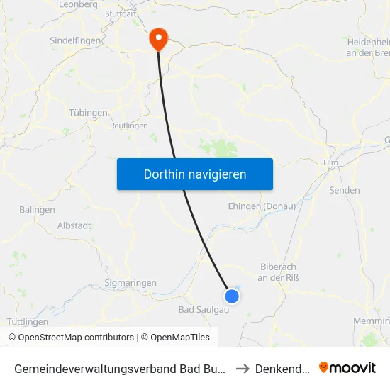 Gemeindeverwaltungsverband Bad Buchau to Denkendorf map