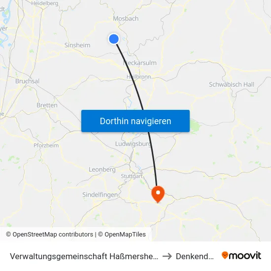 Verwaltungsgemeinschaft Haßmersheim to Denkendorf map