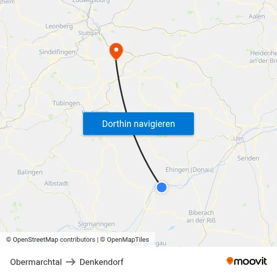 Obermarchtal to Denkendorf map