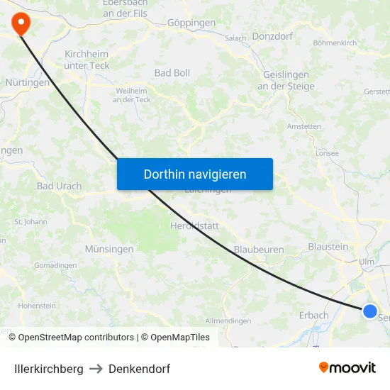 Illerkirchberg to Denkendorf map