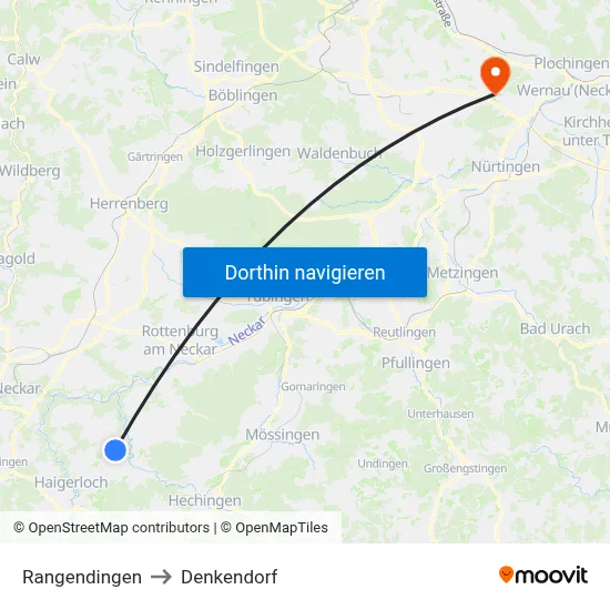 Rangendingen to Denkendorf map