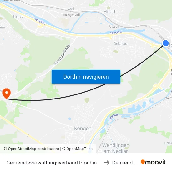 Gemeindeverwaltungsverband Plochingen to Denkendorf map