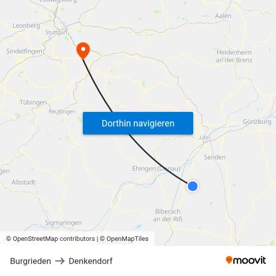 Burgrieden to Denkendorf map