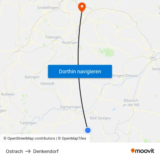 Ostrach to Denkendorf map