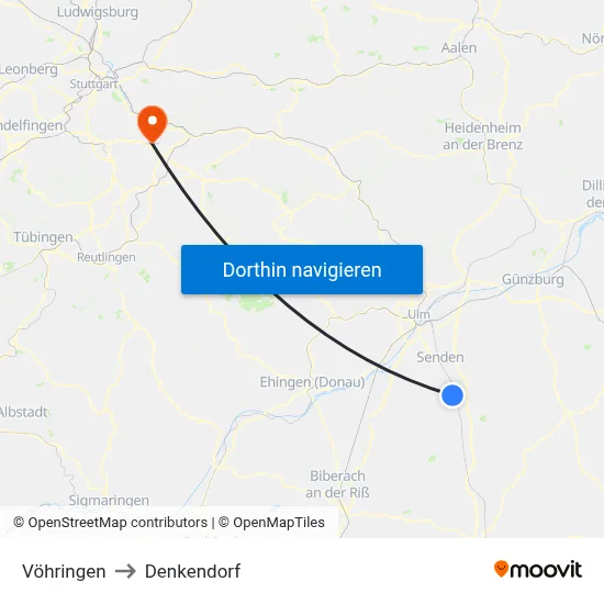 Vöhringen to Denkendorf map