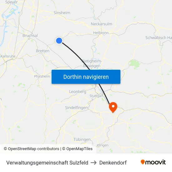 Verwaltungsgemeinschaft Sulzfeld to Denkendorf map