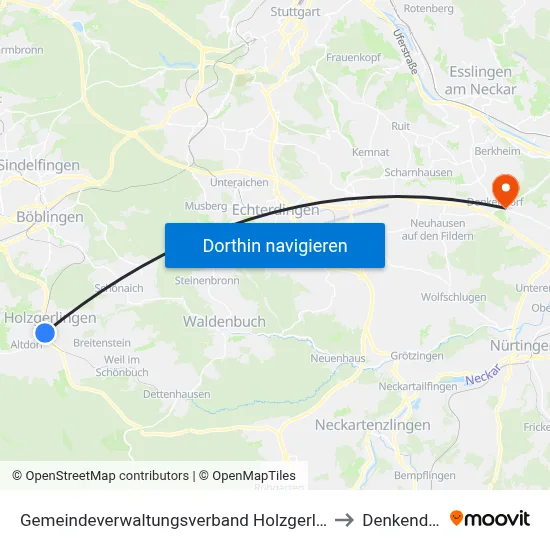 Gemeindeverwaltungsverband Holzgerlingen to Denkendorf map