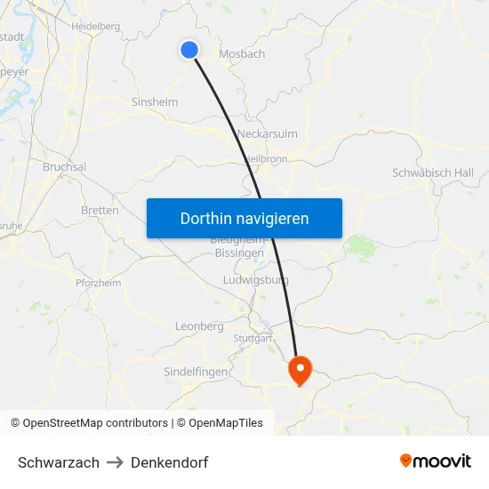 Schwarzach to Denkendorf map