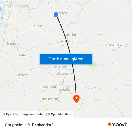 Obrigheim to Denkendorf map
