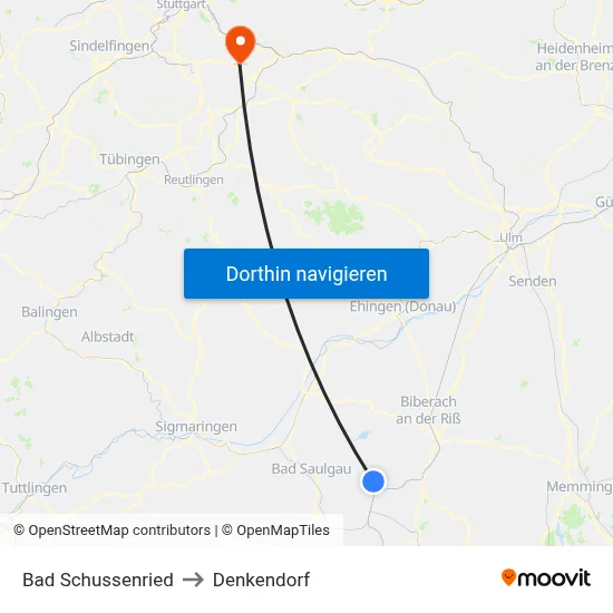 Bad Schussenried to Denkendorf map