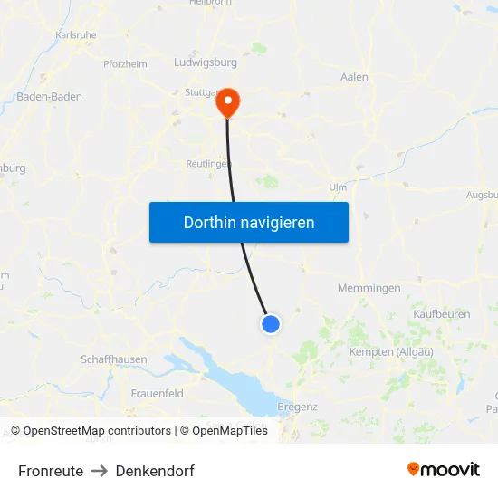 Fronreute to Denkendorf map