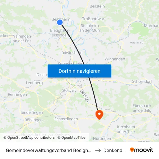 Gemeindeverwaltungsverband Besigheim to Denkendorf map