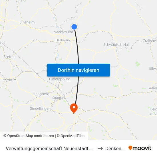 Verwaltungsgemeinschaft Neuenstadt am Kocher to Denkendorf map