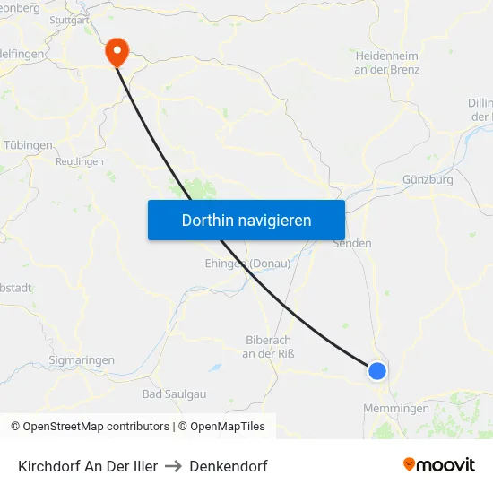 Kirchdorf An Der Iller to Denkendorf map