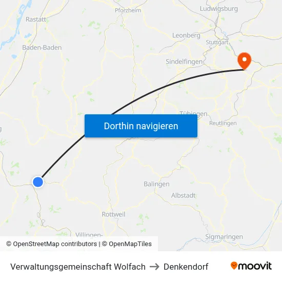 Verwaltungsgemeinschaft Wolfach to Denkendorf map