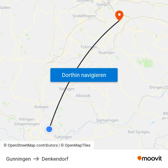 Gunningen to Denkendorf map