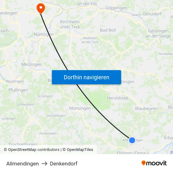 Allmendingen to Denkendorf map