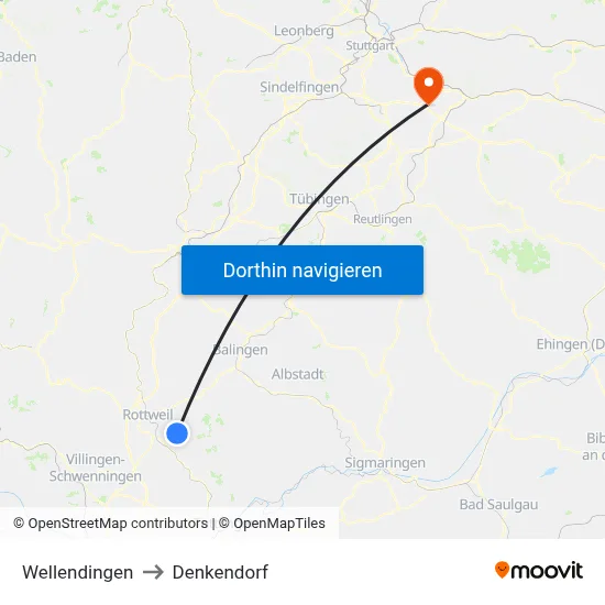 Wellendingen to Denkendorf map